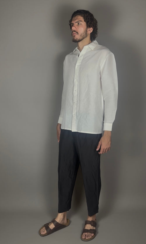 Altrui Black Silk Linen Long Pants