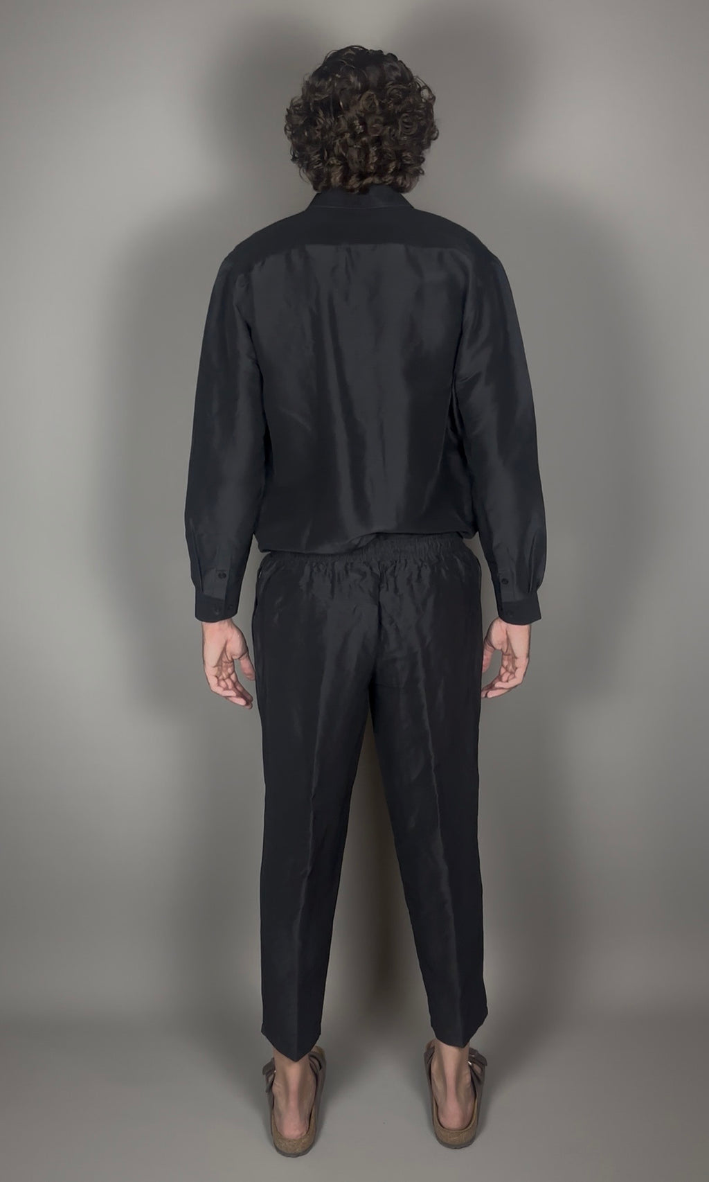 Altrui Black Silk Linen Long Sleeve Shirt