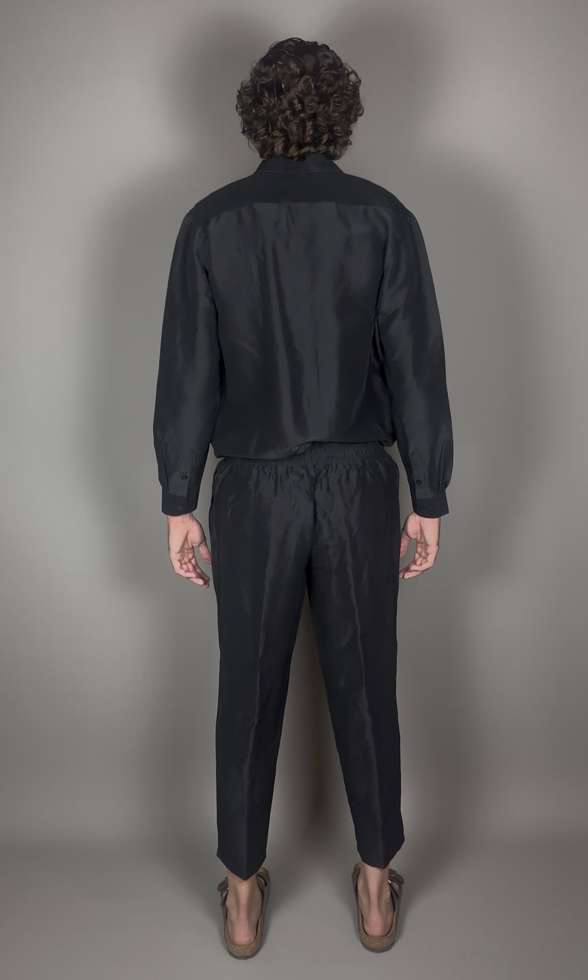 Altrui Black Silk Linen Long Sleeve Shirt