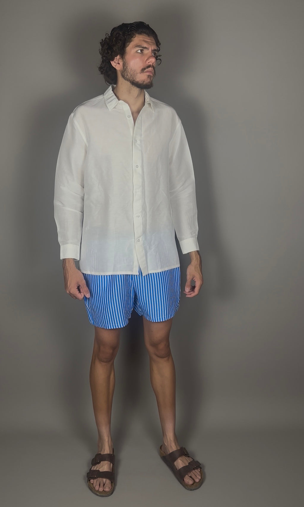 Altrui White Silk Linen Long Sleeve Shirt