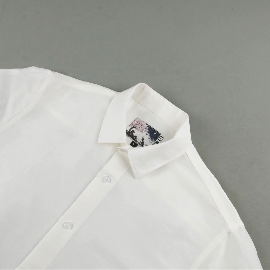 Altrui White Silk Linen Long Sleeve Shirt