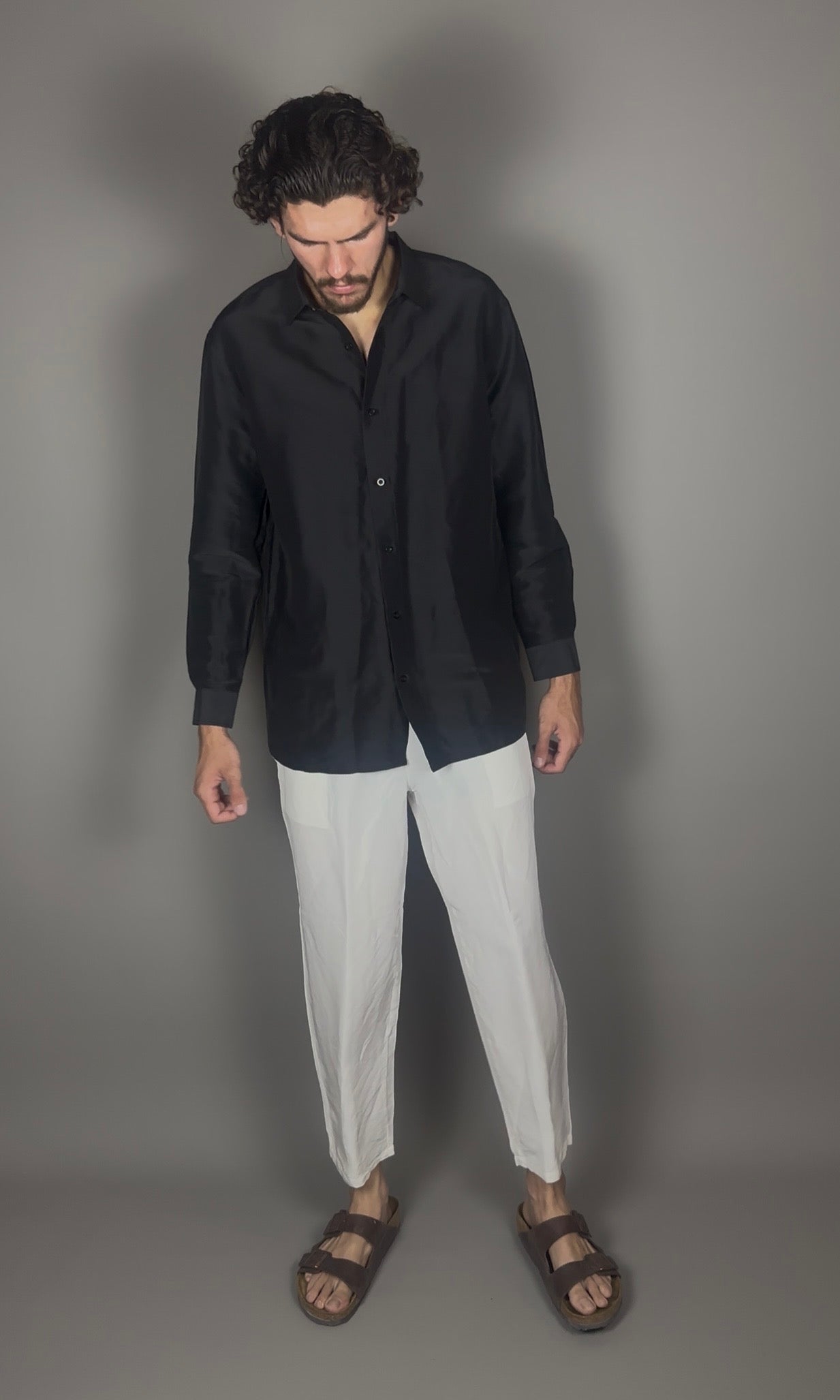 Altrui Black Silk Linen Long Sleeve Shirt