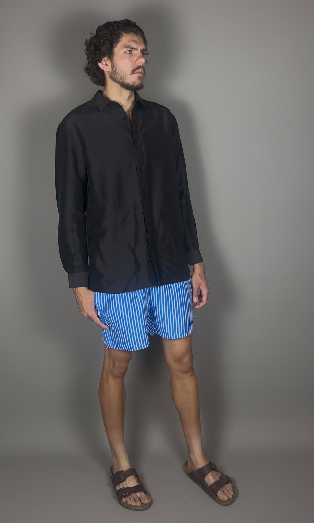 Altrui Black Silk Linen Long Sleeve Shirt