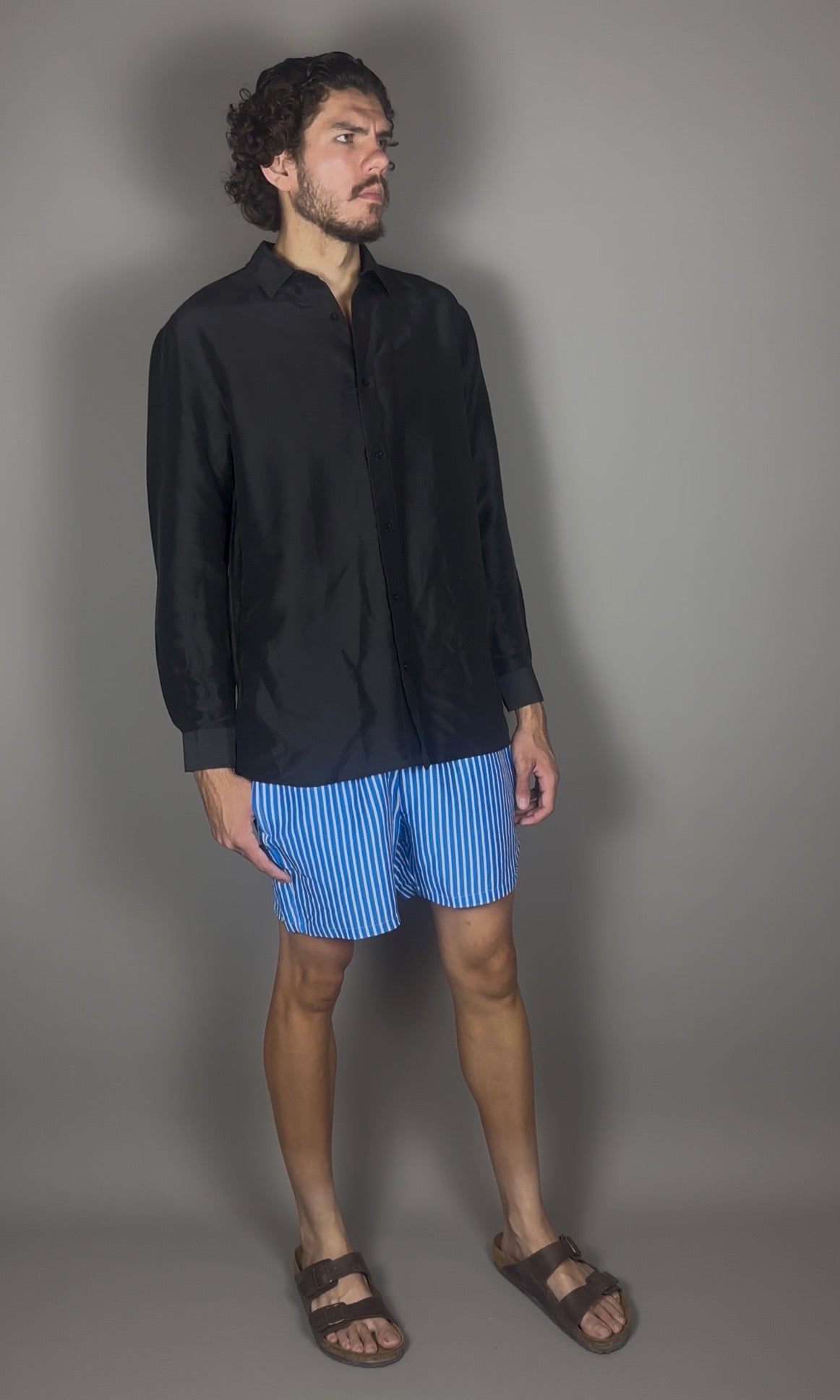 Altrui Black Silk Linen Long Sleeve Shirt