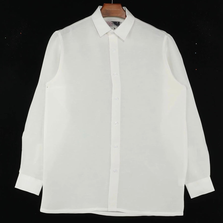 Altrui White Silk Linen Long Sleeve Shirt