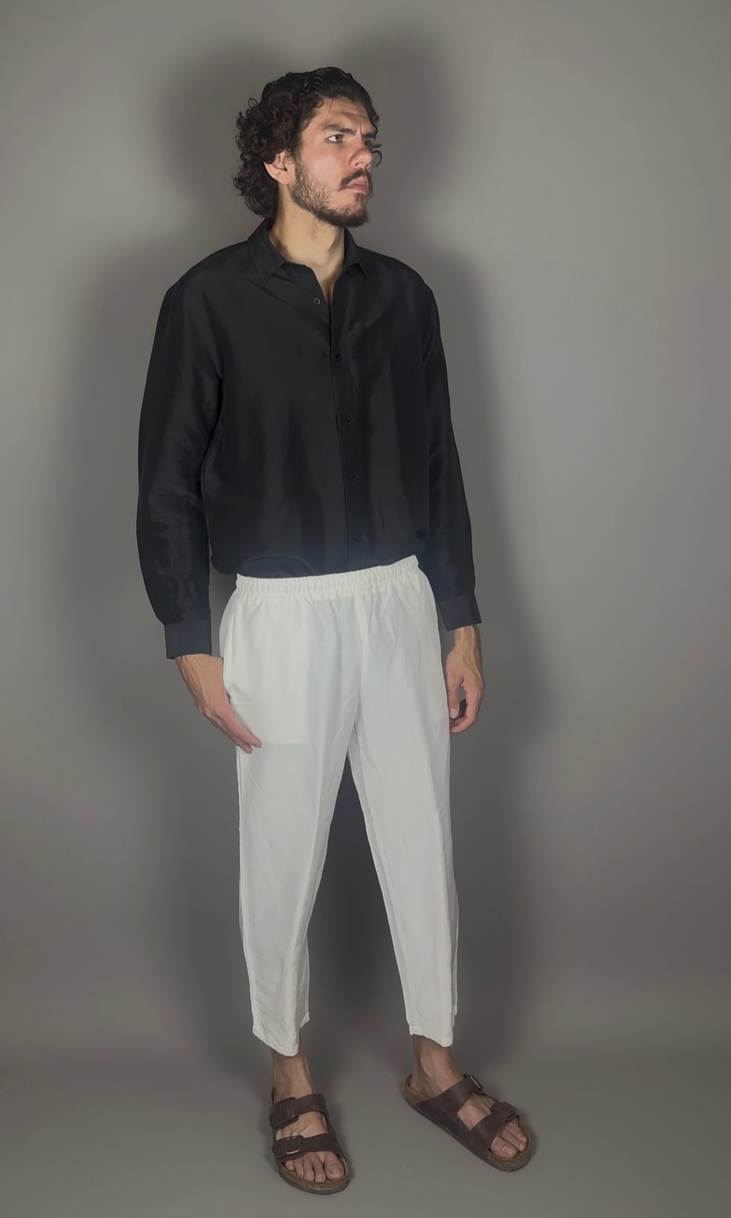 Altrui White Silk Linen Long Pants