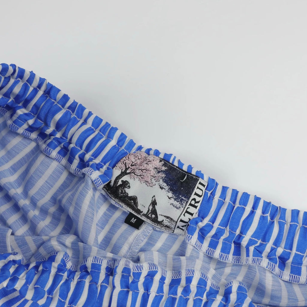 Altrui Blue and White Striped Silk Linen Shorts