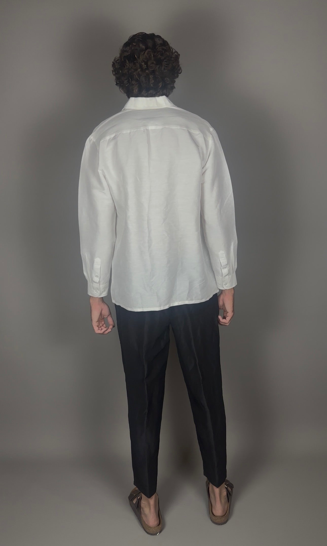 Altrui White Silk Linen Long Sleeve Shirt