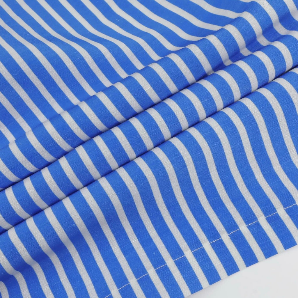 Altrui Blue and White Striped Silk Linen Shorts