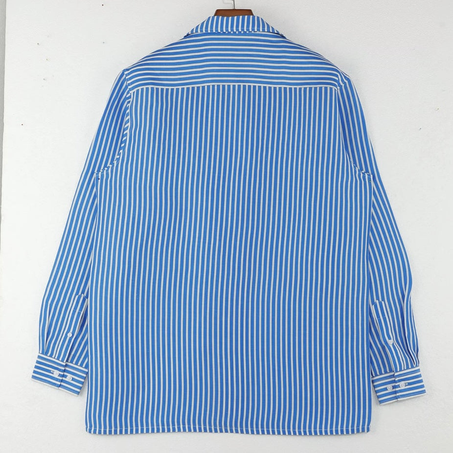 Altrui Blue and White Striped Silk Linen Long Sleeve Shirt