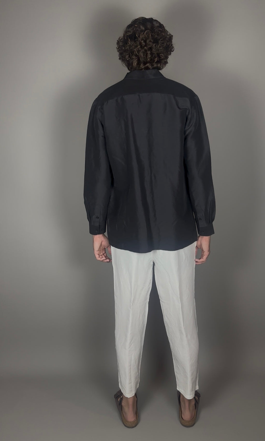 Altrui Black Silk Linen Long Sleeve Shirt