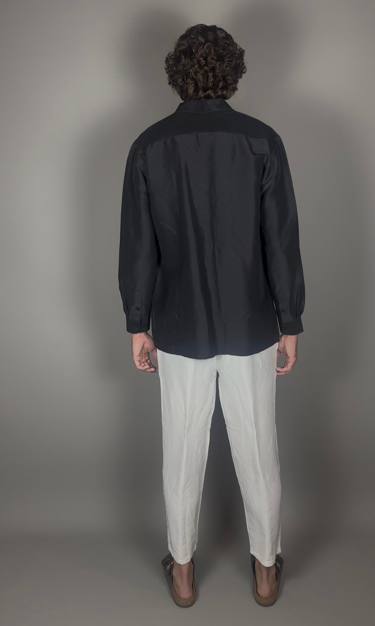 Altrui Black Silk Linen Long Sleeve Shirt