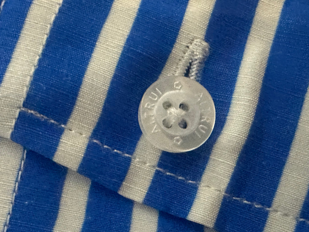 Altrui Blue and White Striped Silk Linen Long Sleeve Shirt