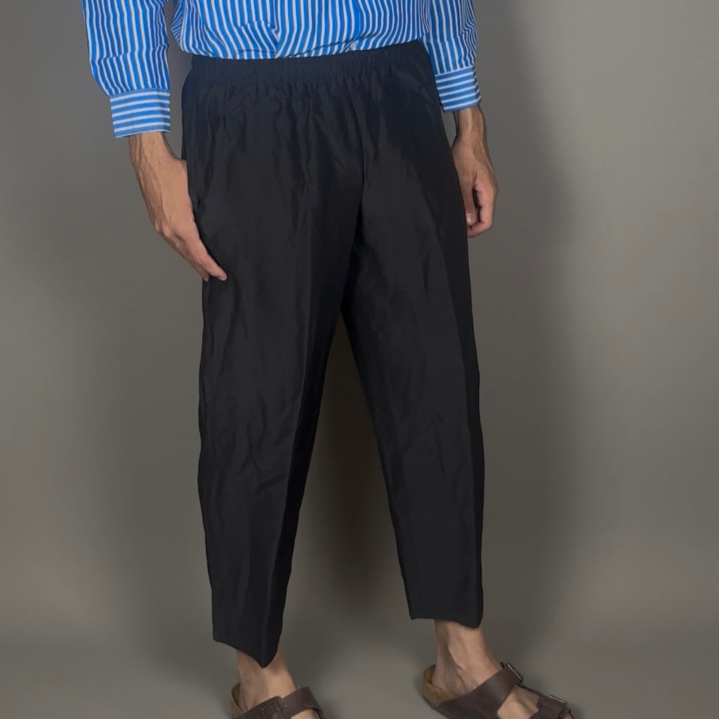Altrui Black Silk Linen Long Pants
