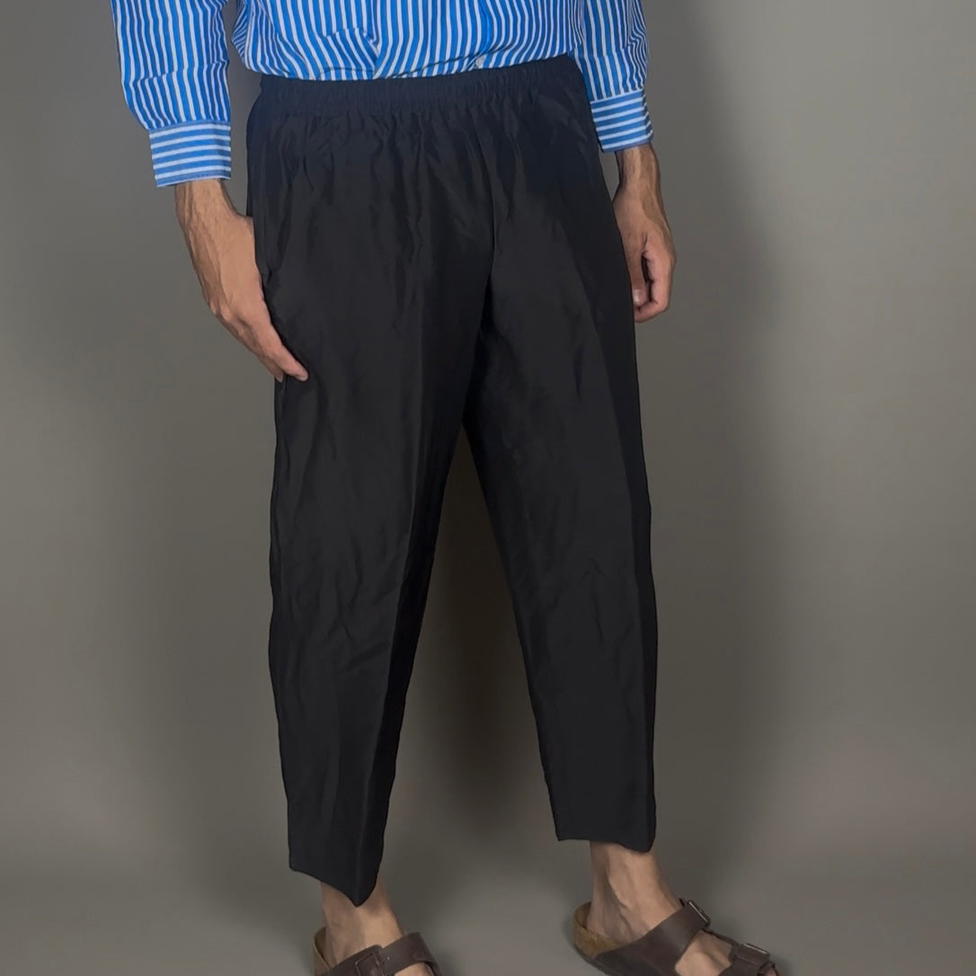 Altrui Black Silk Linen Long Pants