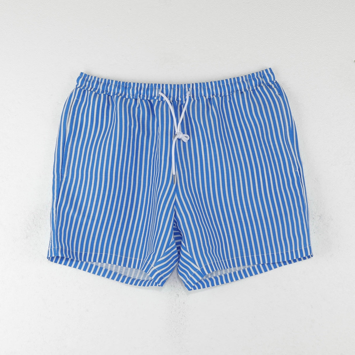 Altrui Blue and White Striped Silk Linen Shorts