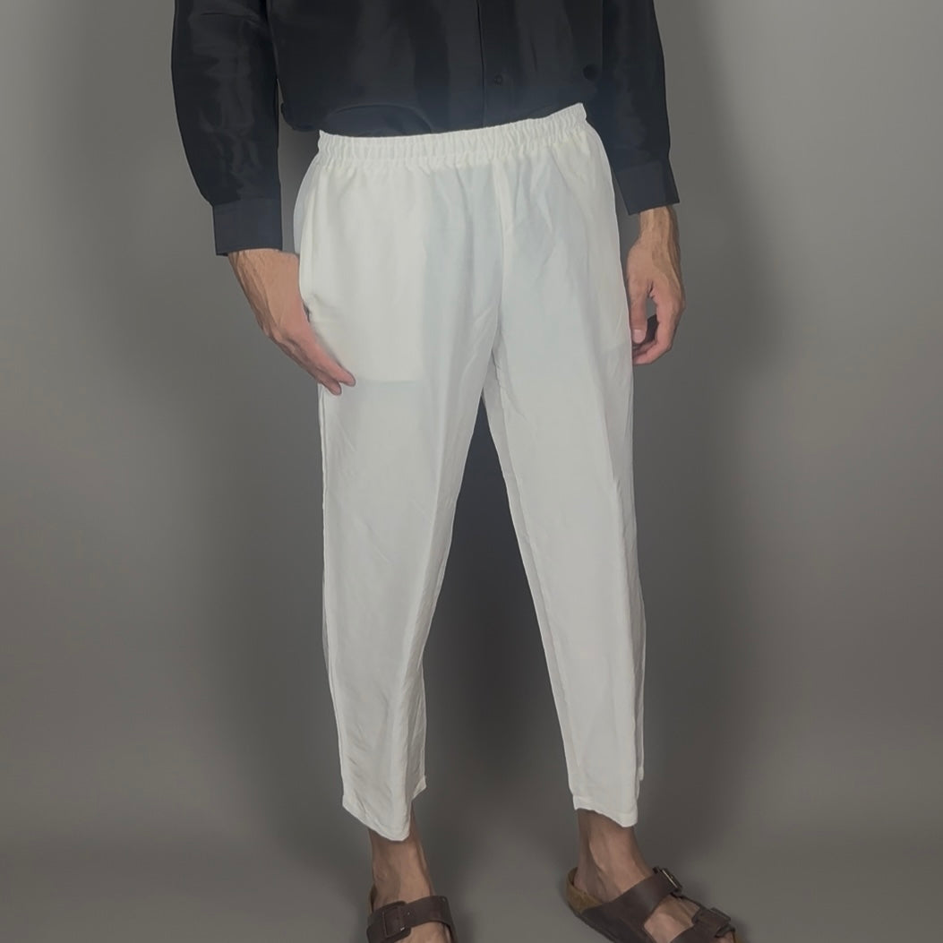 Altrui White Silk Linen Long Pants