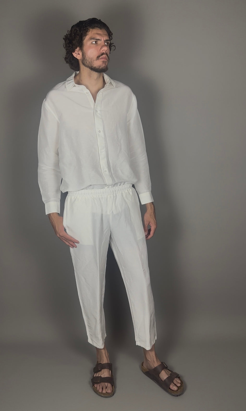 Altrui White Silk Linen Long Sleeve Shirt