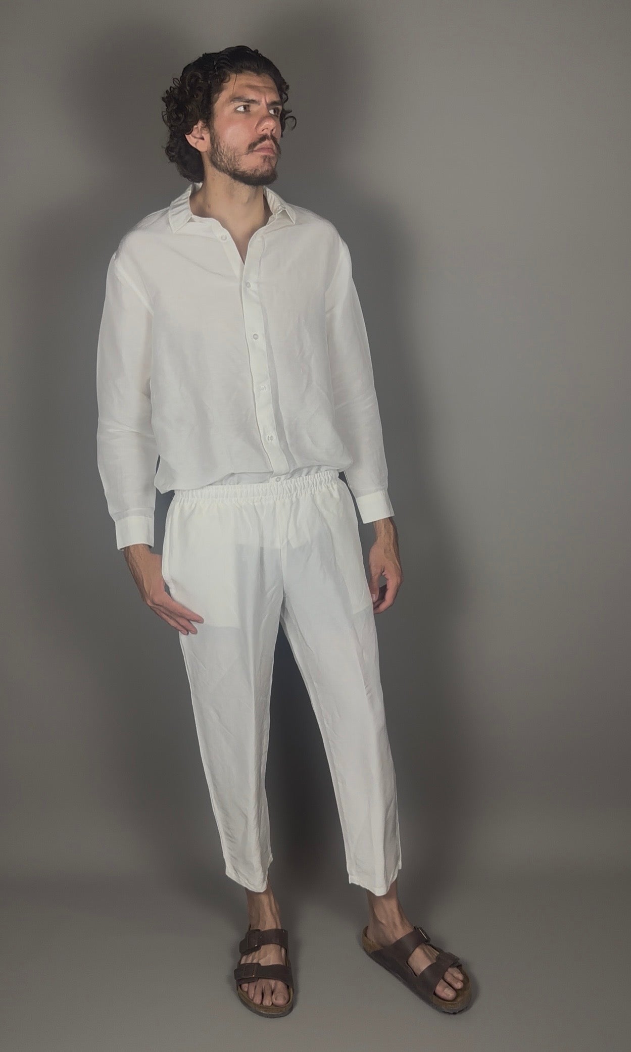 Altrui White Silk Linen Long Pants