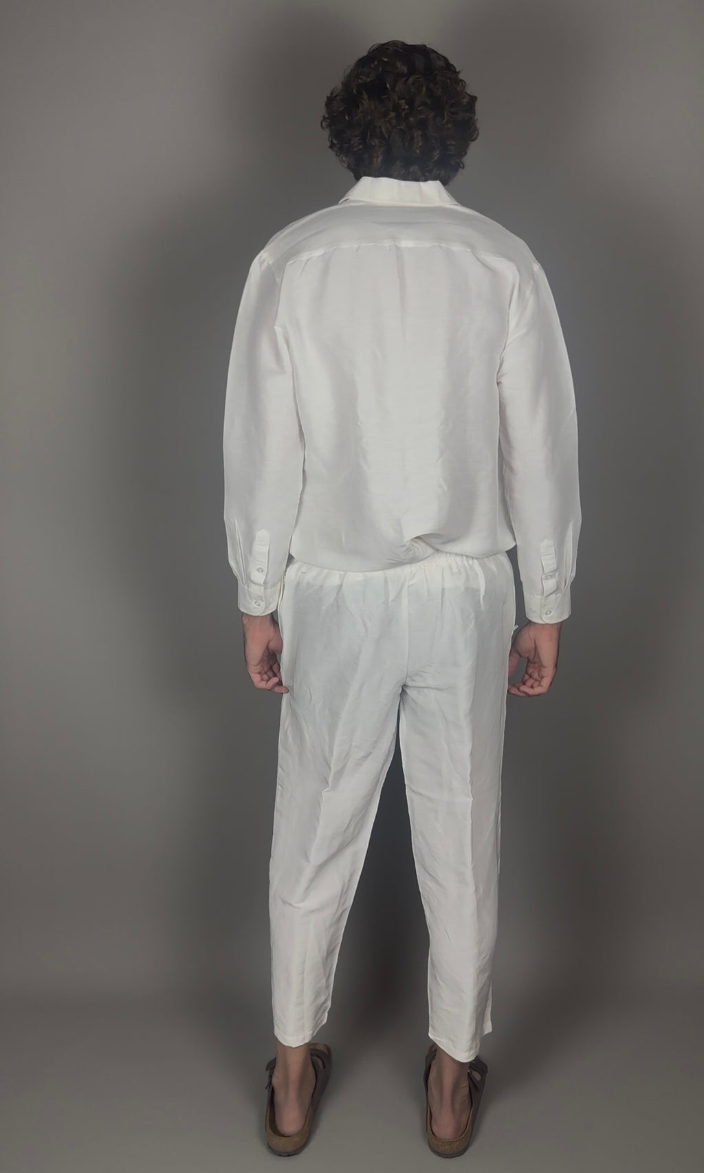Altrui White Silk Linen Long Sleeve Shirt