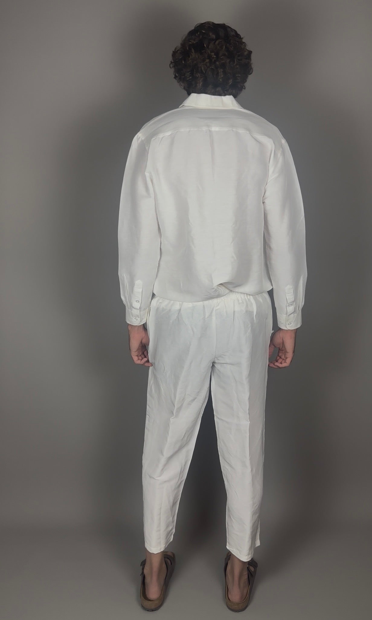 Altrui White Silk Linen Long Pants