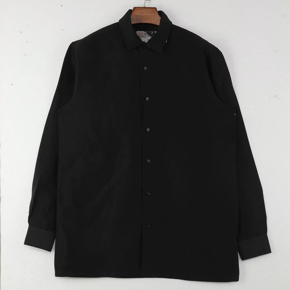 Altrui Black Silk Linen Long Sleeve Shirt