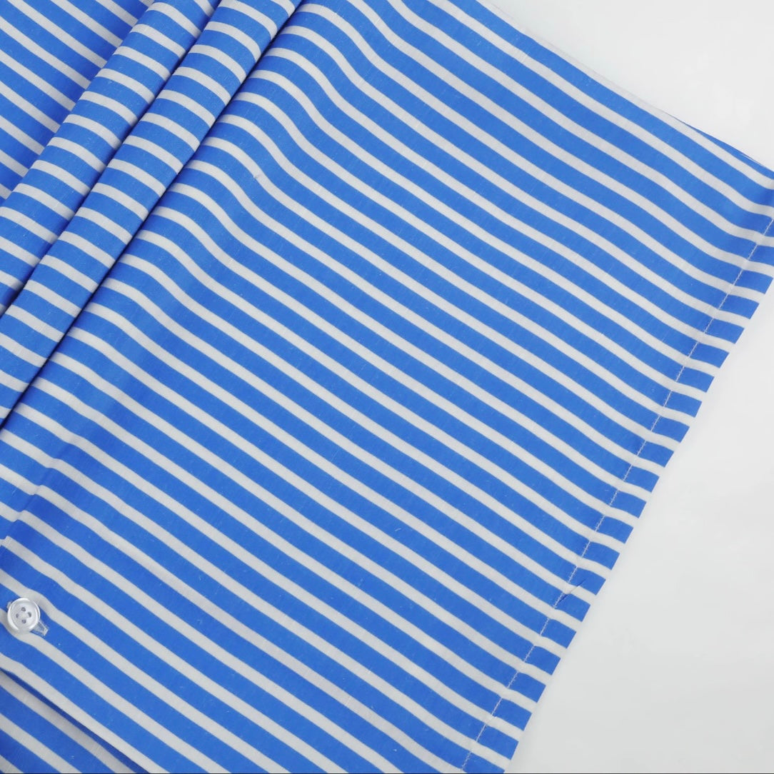 Altrui Blue and White Striped Silk Linen Long Sleeve Shirt
