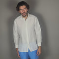 Altrui White Silk Linen Long Sleeve Shirt