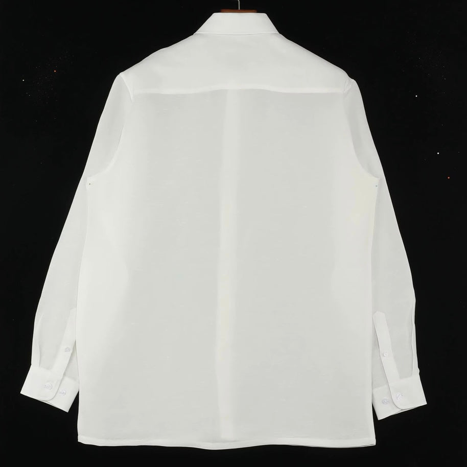 Altrui White Silk Linen Long Sleeve Shirt