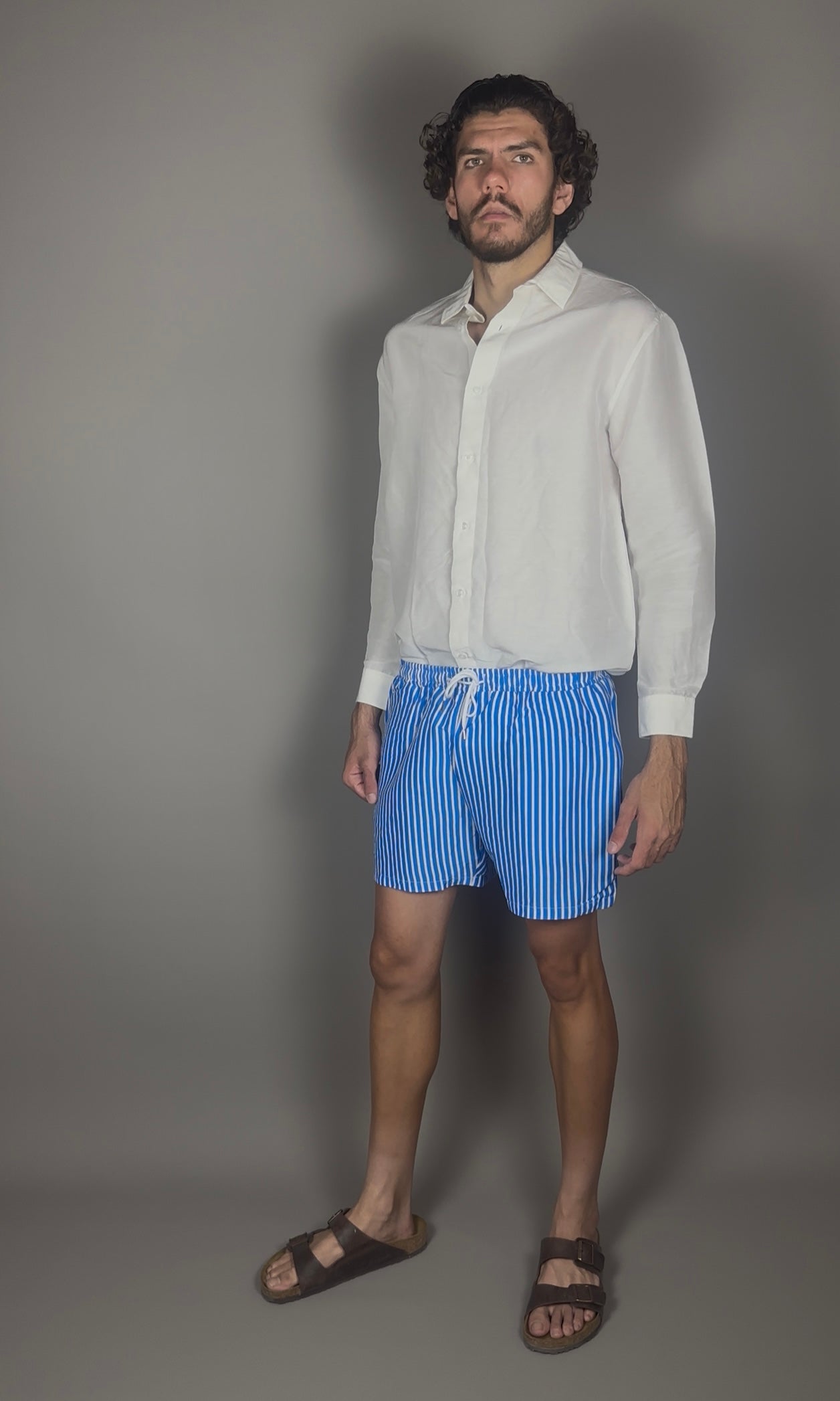 Altrui Blue and White Striped Silk Linen Shorts