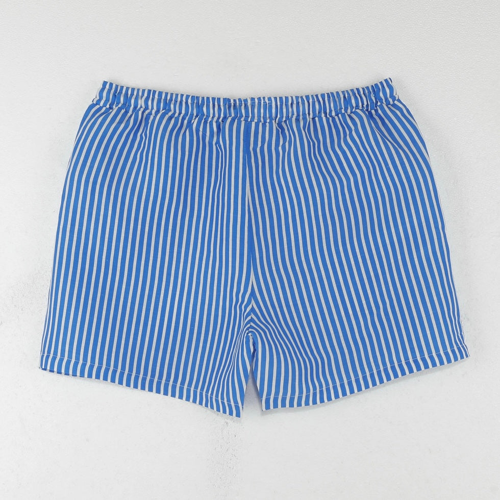 Altrui Blue and White Striped Silk Linen Shorts