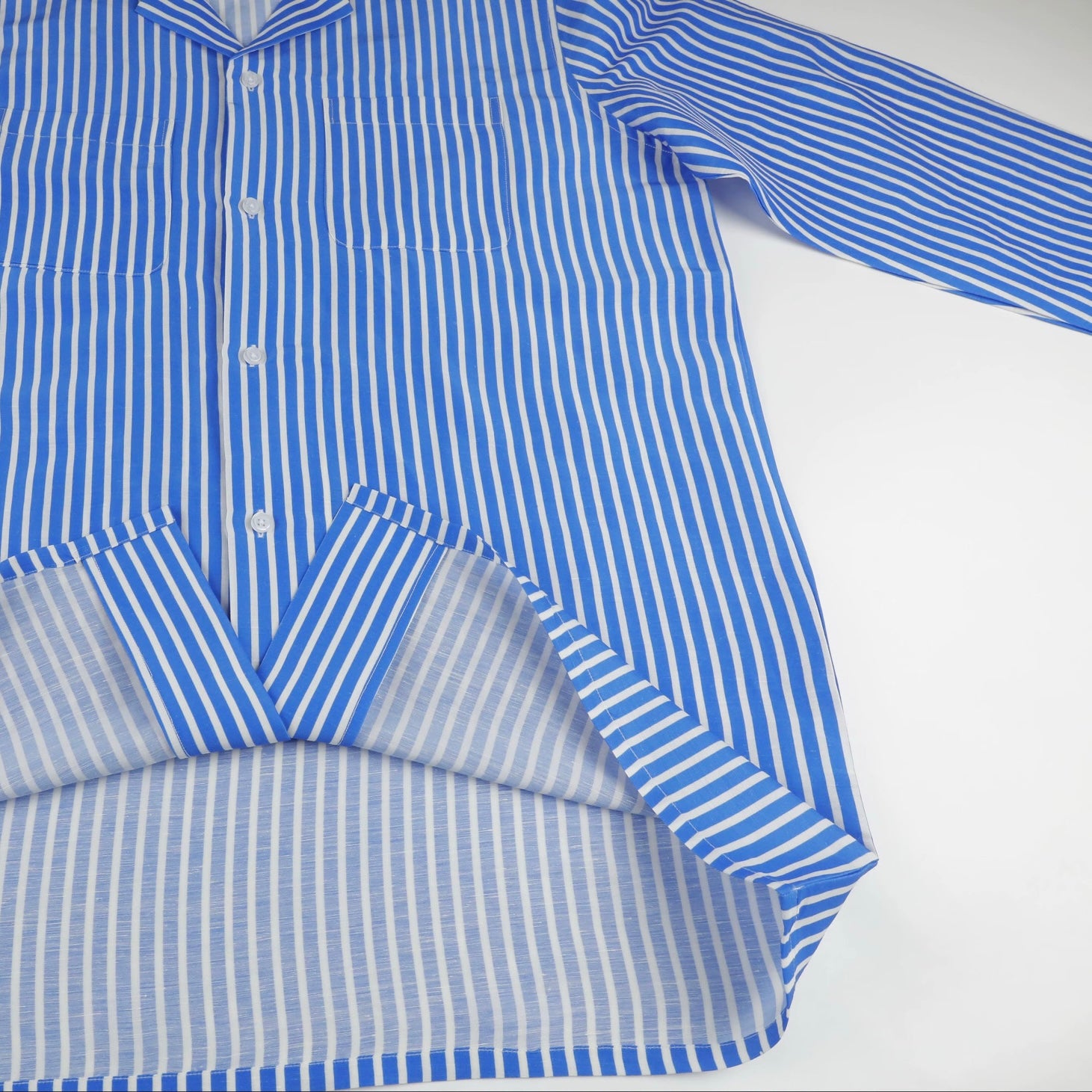 Altrui Blue and White Striped Silk Linen Long Sleeve Shirt