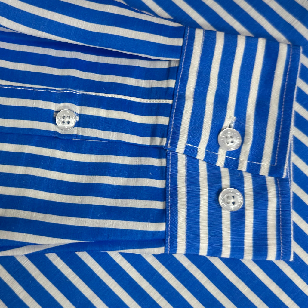 Altrui Blue and White Striped Silk Linen Long Sleeve Shirt
