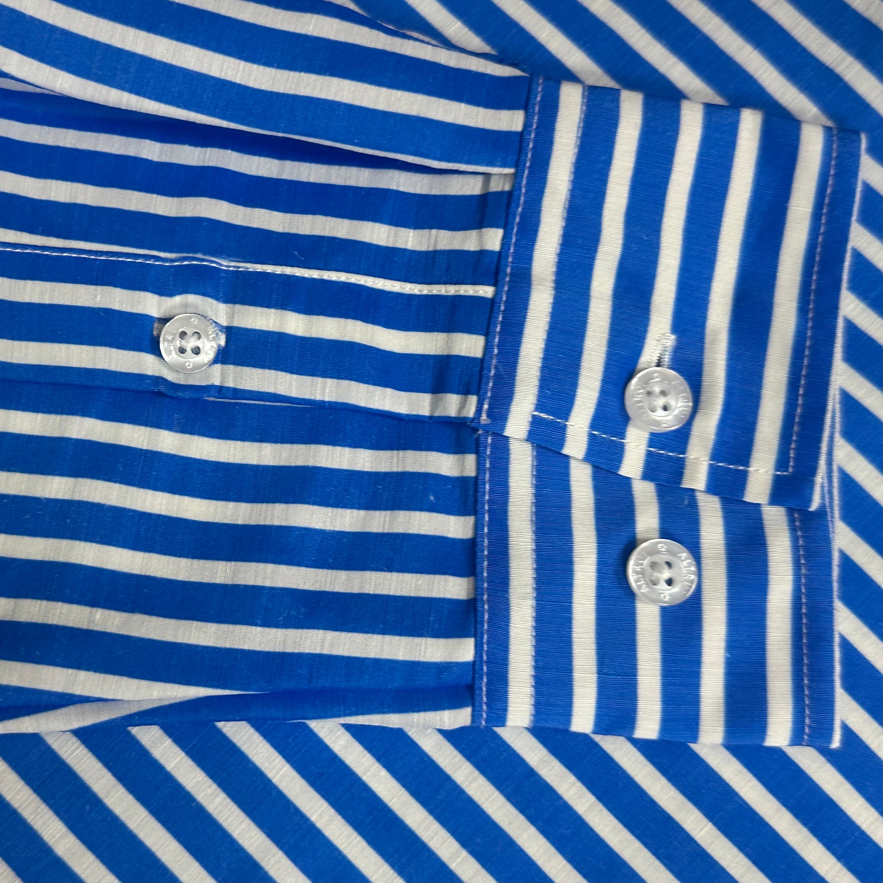 Altrui Blue and White Striped Silk Linen Long Sleeve Shirt