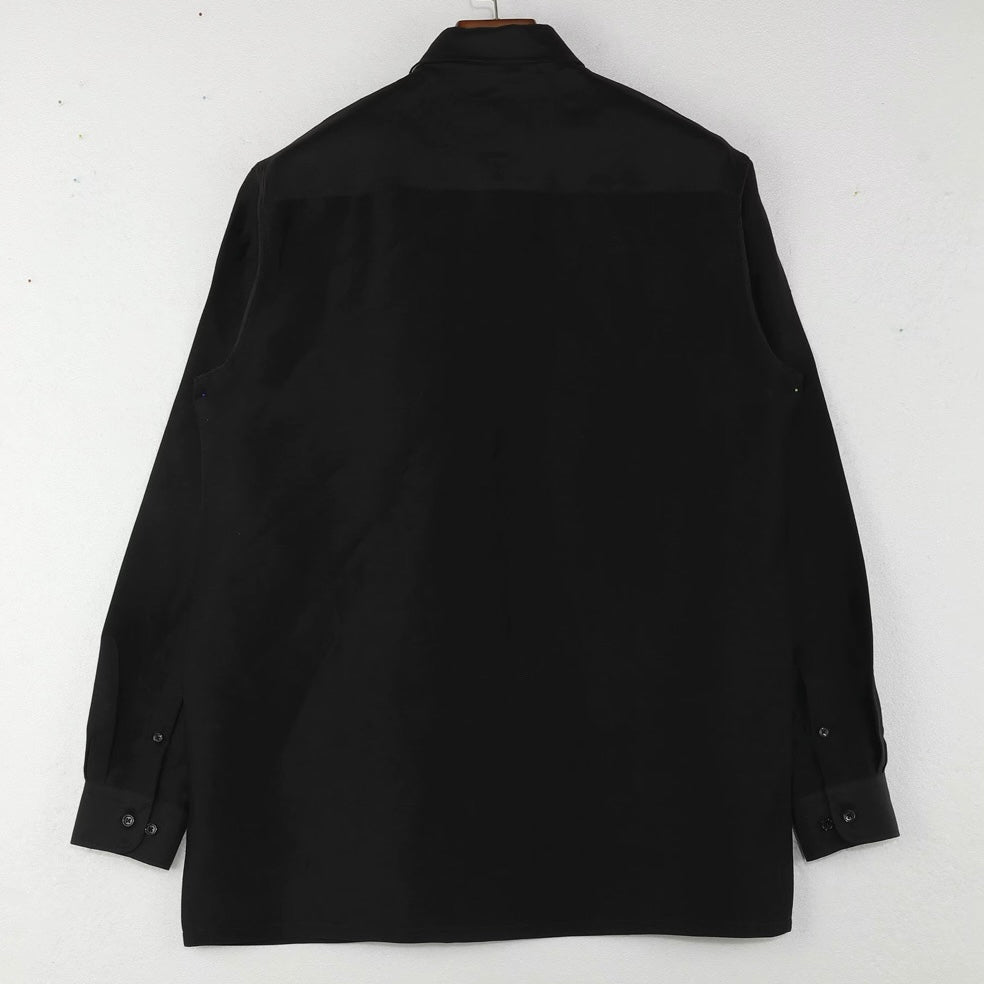 Altrui Black Silk Linen Long Sleeve Shirt